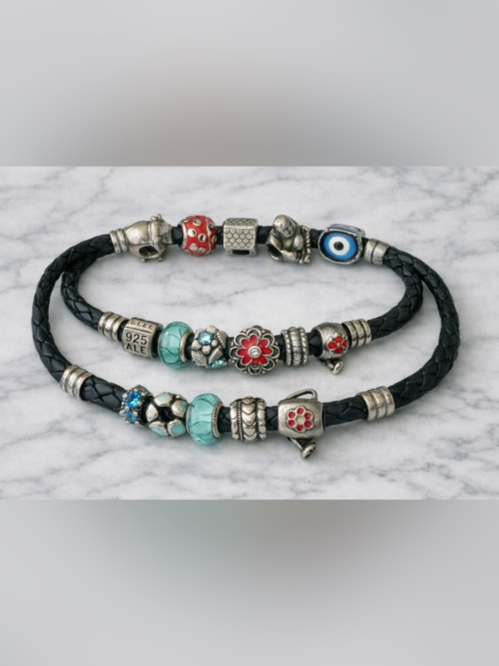 Pandora 12‑Piece Charm & Bracelet Lot – Sterling Silver, Glass, Enamel, Leather